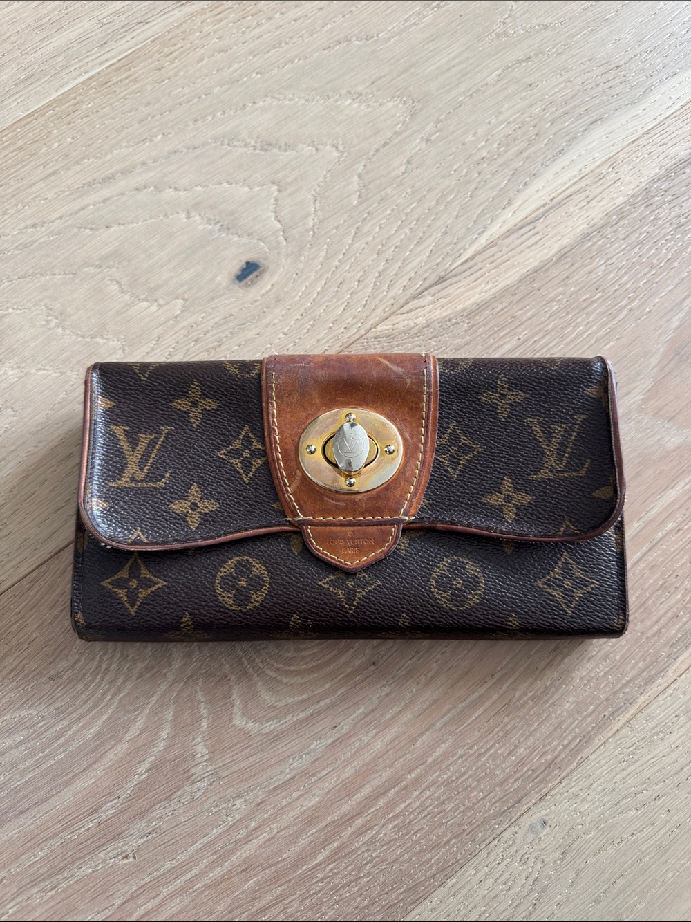 Louis Vuitton Monogram Continental Wallet with Gold-Tone Turn Lock